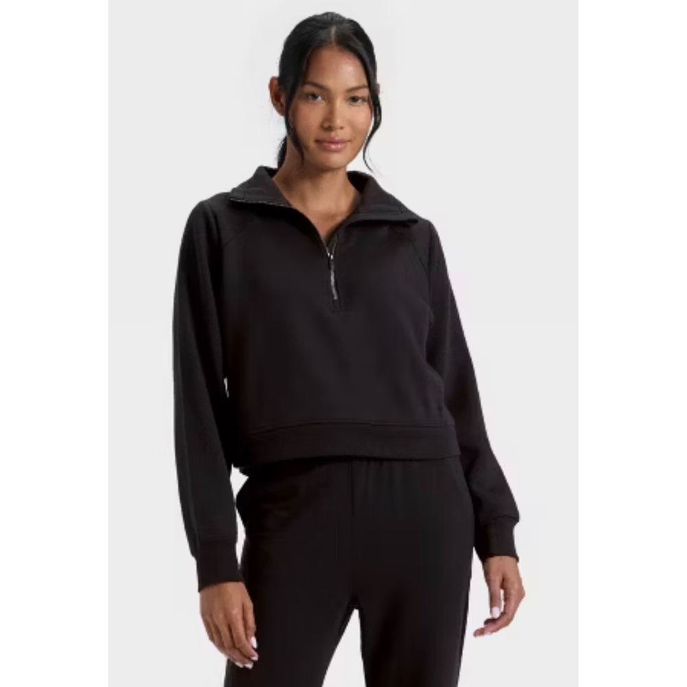 All in Motion Womens Core Fleece 1/2 Zip Sweatshirt Black XL Cropped Pullover